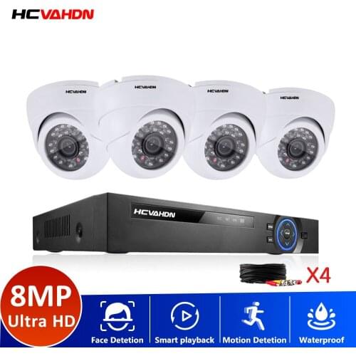 HCVAHDN H.265 4K CCTV Camera System 4CH DVR 4*8MP Face Detection Camera 4CH 6 in 1 DVR Infrared AHD Camera Security System Kit
