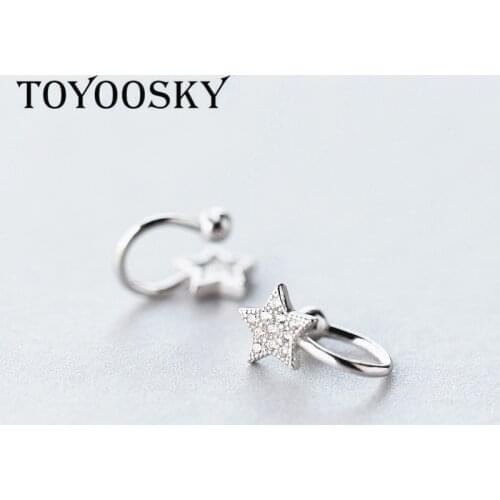 TOYOOSKY 1Pair Fashion 925 Silver Star Zircon Ear Clip With no Pierced Clip Earrings Ear Cuffs for Women Punk Charm Bijoux