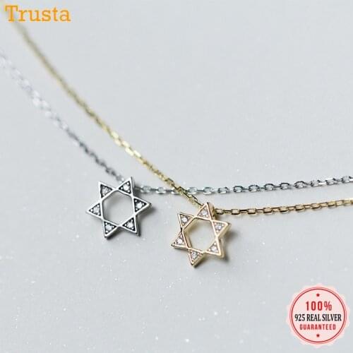 Trustdavis 925 Sterling Silver Necklace Jewelry CZ Stone Hexagon Pendant Gift Necklace For Women Silver 925 Jewelry DS1332