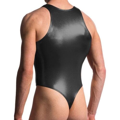 Fashion Men Faux Leather thong comfortable Man Sexy Fitness Bodybuilding Sheer Bodysuit Gay Slim Shaper Underwear Shapewear