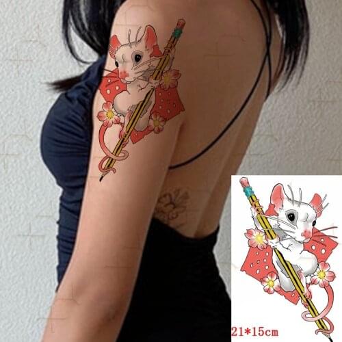 Temporary Tattoo Sticker Body Art Ukiyoe Mouse Pencil Small Flower Water Transfer Fake Tatoo Flash Tatto for Woman Man