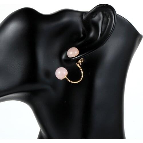 BOHO Natural Gem Stone Pink Crystal Opal Stud Earrings For Women Fashion C Shape Earring Stud Female Party Wedding Jewelry Gift