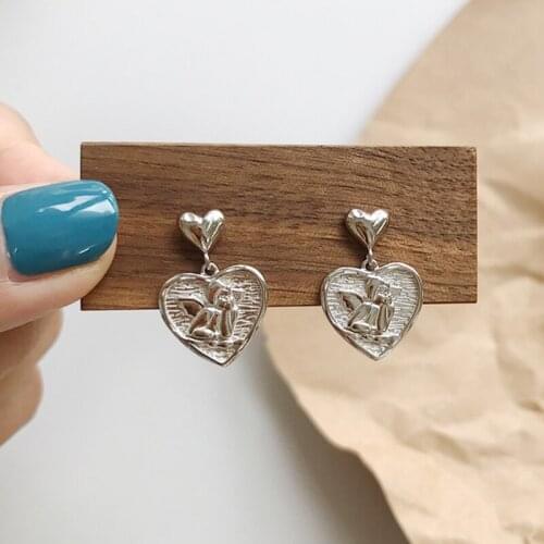 Temperament Heart-shaped Love Angel Embossed Earrings Personality Earrings Female 925 Silver Fashion Earrings