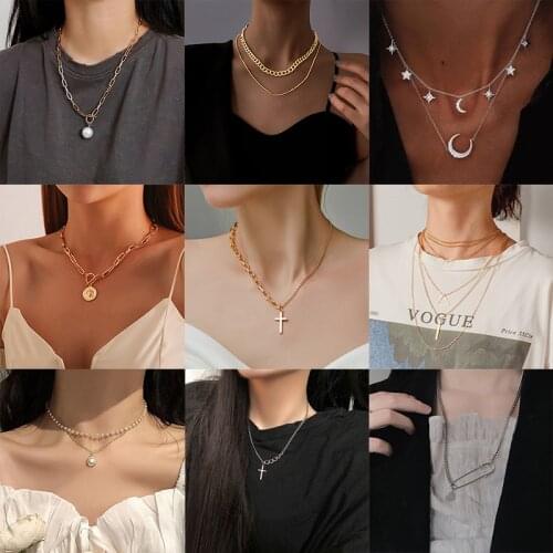 2021 New Fashion Vintage Heart Pendant Coin Chain Necklace for Women Multilayer Gold Metal Charm Choker Necklace Boho Jewelry