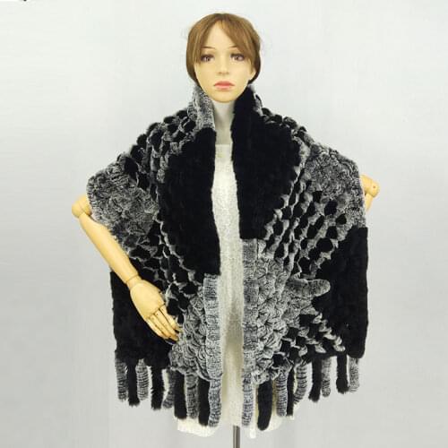 190*36cm Winter Knitted Real Rex Rabbit Fur Scarf with Pocket Wide Women Natural Rabbit Fur Tassel Shawl Warm Long Fur Scarves