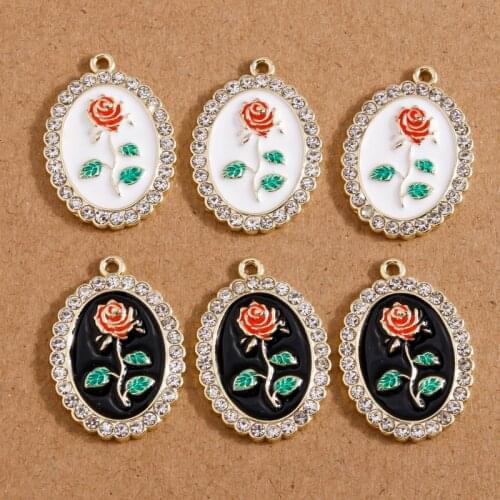4pcs 18*26mm Crystal Rose Flower Charms Pendants for Jewelry Making Enamel Alloy Charms Fit Necklaces Earrings DIY Accessories