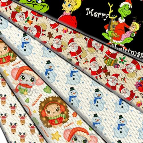 50x145cm Christmas Cartoon Bullet Textured Holiday Santa Reindeer Liverpool Bubble Fabric For DIY Cloth