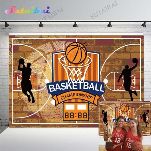 Basketball Sports Match Theme Photography Backdrop Boy Birthday Party Retro Brick Wall Background Championship Backdrop Decor