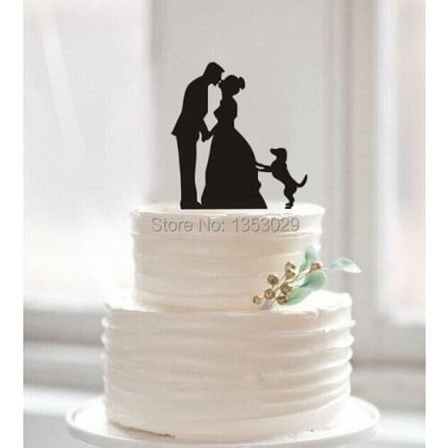 Free Shipping Custom Couple Kissing Acrylic Cake Topper with Pet Dog Bride & Groom Wedding Acrylic Cake Topper Cake Deorations