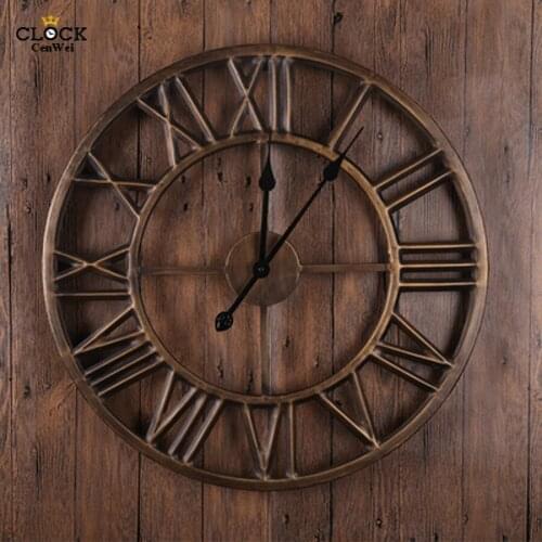 Retro Large Wall Clock Modern Design European Metal Roman Number Creative Iron Watch Big wall clock Home Decor