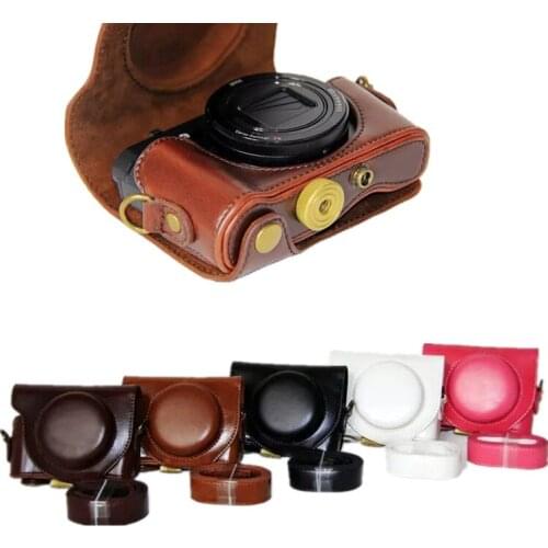 Camera PU Leather Case For SONY Cyber-shot DSC-HX90V Sony HX90 WX500 Camera Bag Cover With Strap