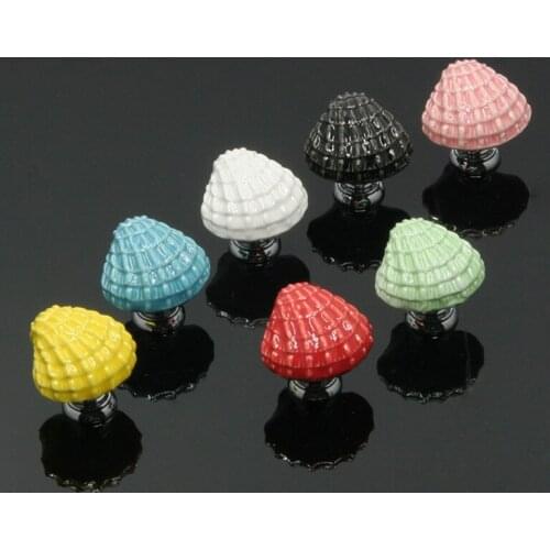Colour shell knobs children room furniture handles 7 colors shell ceramic drawer shoe cabinet knobs black pink red blue green
