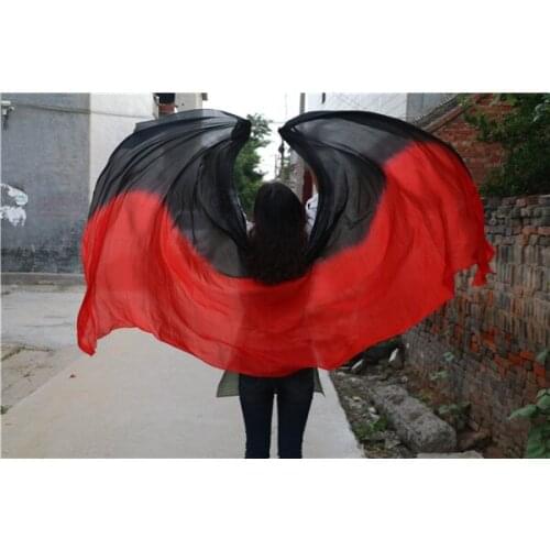 Cheap Gradient Belly Dance Silk Veil Light 5mm Real Silk 2.5m x 1.14m Rolled Edges Black Red Mixed Blends Free Shipping