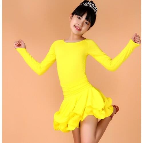 Blue/Rose/Yellow/Black/Green Spandex Latin Dance Dress For 4-13Y Children Girls Tango Costume Jupe Femme Kids Salsa Dance Wear