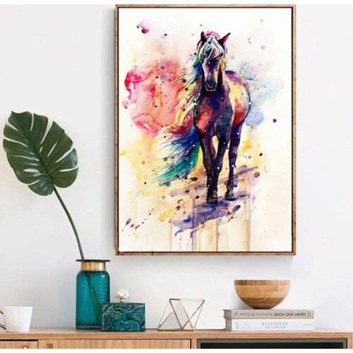 Watercolor Horse Wall Art Poster Canvas Painting Prints Pictures for Living Room Dining Office Room House Decor