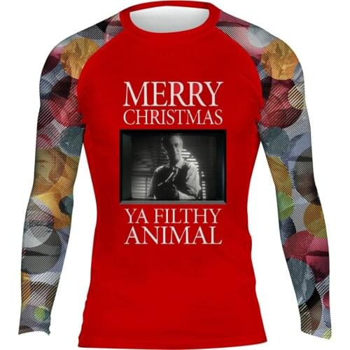 Merry Christmas Ya Filthy Animal Mens Gym Workout Exercise Long Sleeve Tee for Muay Thai MMA Thai-kickboxing
