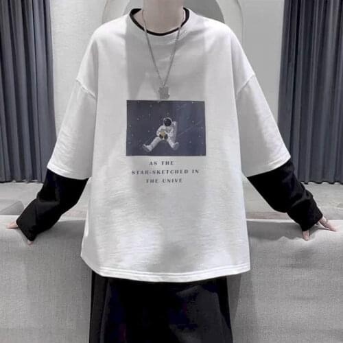 Long-sleeved Punk Goth Tshirt Women T Shirt Couple Hip-hop Loose Clothes Trend Fake Two-piece T-shirt Hong Kong Style Autumn