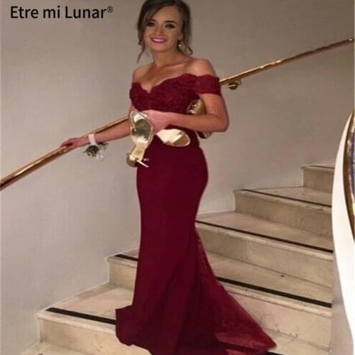 2020 Red Mermaid Evening Dress Beads Sequined Lace Up Off Shoulder Formal Party Prom Dress robe de soiree LE40762