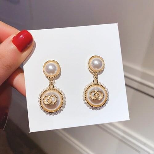 Trendy Crystal Round Pendant Drop Earrings For Women Fashion Pearl Charm Statement Jewelry Wedding Earrings Female 2020