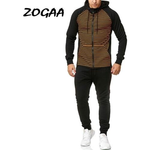 ZOGAA Sets Men Large Size New Mens Casual Sports Suits Striped Printing Fashion Tracksuits Two Piece Outfit Sweatsuits Fashion