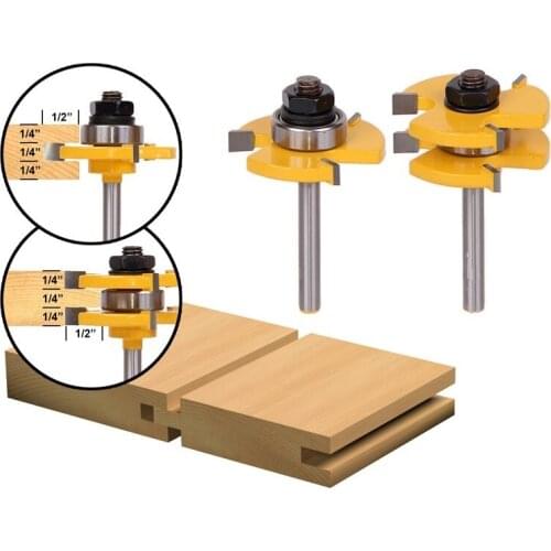 1Set Tongue & Groove Router Bit Set 3/4" Stock 1/4" Shank 3 Teeth T-shape Wood Milling Cutter Flooring Wood Working Tools