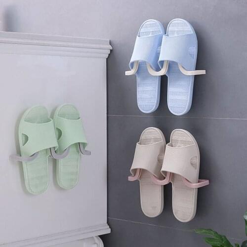 Wall Mounted Shoe Rack Slippers Hanger Adhesive Slippers Shelf Home Shoe Holder Storage Hook Plastic Organizer For Bathroom