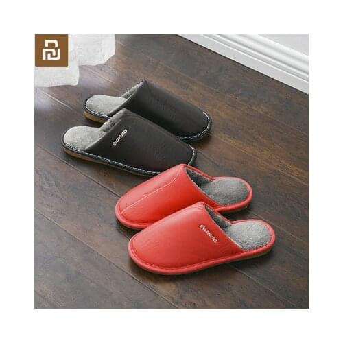New Youpin Home winter leather slippers indoor slip Beef tendon bottom men women to protect couples warm cotton slippers