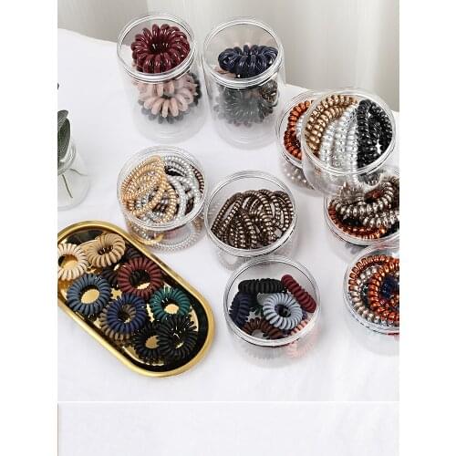 New Arrivals Plain Color Frosted Bling Rubber Band Spiral Shape Headwear Elastic Hair Band Telephone Wire Line Hair Ties Set