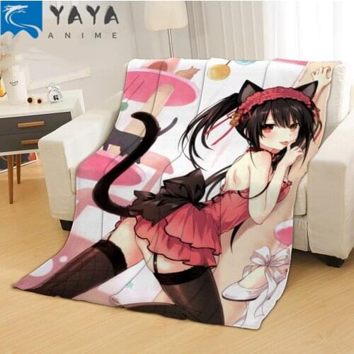 Dakimakura Tokisak Blanket Throw Blanket Anime Date A Live Kurumi Portable Nap Flannel Blanket Kids Gift Cospaly Home Blanket