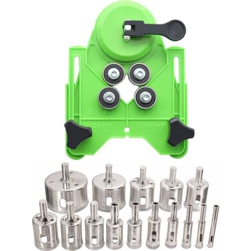 16Pcs 4-83mm Drill Chuck Vacuum Base Sucker Glass Ceramic Tile Hole Saw Openings Locator with 6-50mm Diamond Coated Bit