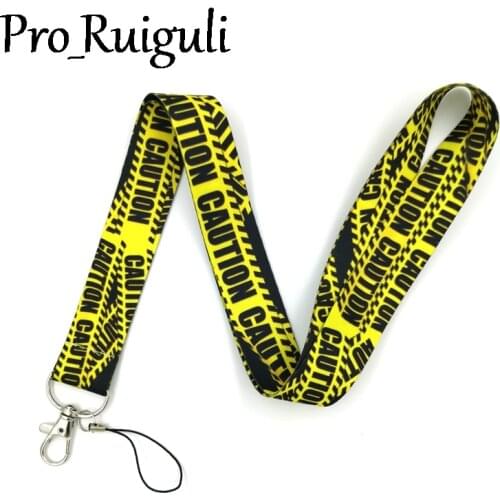 Warning signs Caution Neck Strap Lanyard keychain Mobile Phone ID Badge Holder Rope Key Chain Keyrings cosplay Accessories Gift