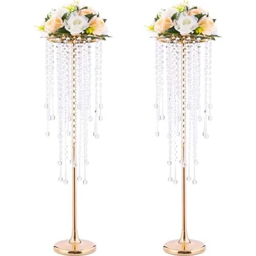 Luxurious Crystal Flower Stand Wedding Centerpieces on Floor, Tall Metal Flower Arrangement Stand, Tabletop Flower Vase for Wed
