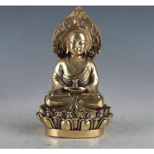 Old Chinese brass MING XUANDE hand-carved Buddha lotus statue
