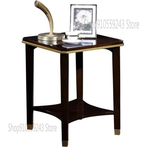 Light Luxury Sofa Side Table, Small Coffee Table, Seating Corner, Copper Feet, Solid Wood Small Square, Simple Square Side Table