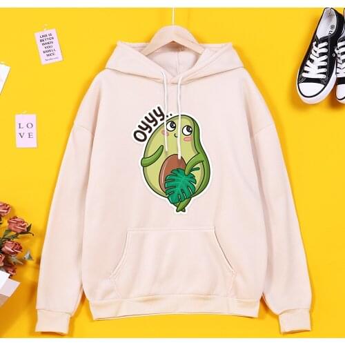 Hoody Shy Avocado Cartoon Printing Womens Hoodie Harajuku Long Sleeve Female Hoodies Fashion Streetwear Sweatshirts For Women