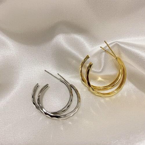 Unique Design Metal C Shape Rhombus Lines Hoop Earrings for Women Minimalist Gold Silver Color earrings Jewelry Accessories