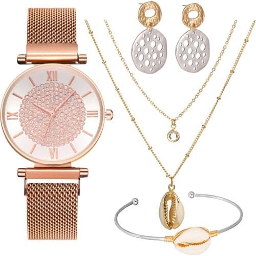 XSVO Ladies Casual Elegant Dress Watch Innovation Combination Gift Set Fashion Diamond Roman Watch + Jewelry Set