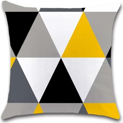 Yellow Gray Geometric Triangle Print Cushion Cover Decorative Home sofa chair car seat friend bedroom Kids gift pillowcase