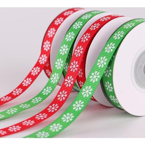 Hot sale 10yards red/green grosgrain ribbon 1cm diy Snowflake Christmas satin ribbons for crafts Wedding Party Decorations tapes