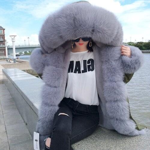 2020 new Casual winter jacket women fur coat real Fox fur collar thick warm faux fur Liner parka