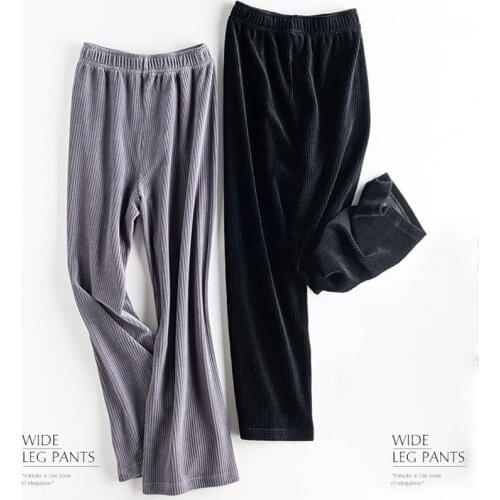 High waist chenille wide-leg pants women black 2021 spring and autumn new Korean fashion draped loose straight casual trousers