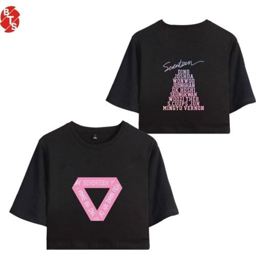 SEVENTEEN Kpop Printed Women Crop Tops Summer Fashion Short Sleeve T-shirts 2018 Casual Fans Hot Sale Girls Sexy Tee Shirts