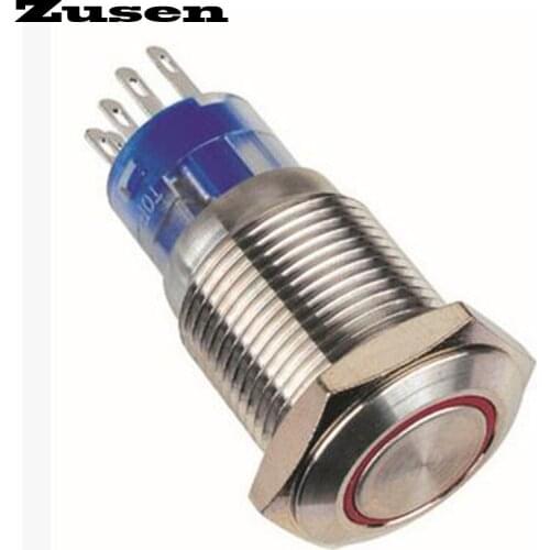 Zusen 16mm latching type illuminated on-off push button switch(GQ16F-22ZE/R/12V/S)