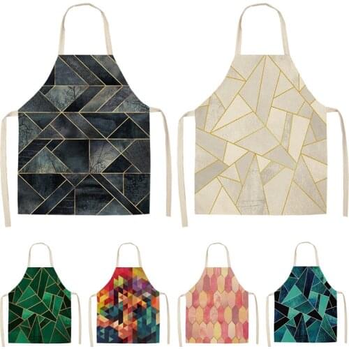 1Pcs Geometric Printed Kitchen Aprons for Woman and Man Home Cooking Baking Shop Cotton Linen Cleaning Apron 53*65cm G1014