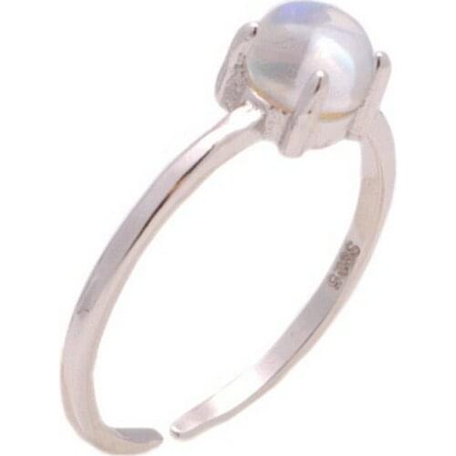 1PCS Vintage Simple Natural Blue Light Moonstone Personality Adjustable Ring For Women Elegant Jewelry