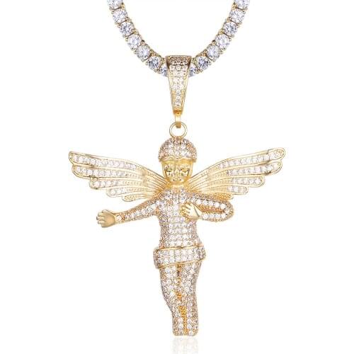 100% Micro Zircon Hip Hop Elves Angel Pendant Necklace For Men Jewelry Wholesale Party Iced Out Necklaces Bling Bling