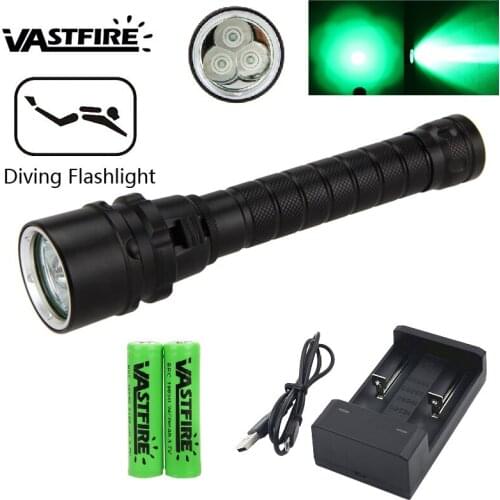 2000lm Rechargeable 3x XPE Green LED Scuba Diving Underwater Flashlight Torch Light Lamp