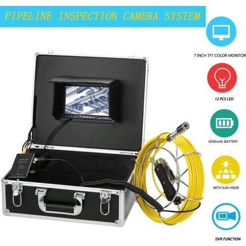 23MM Lens Pipeline Inspection Camera IP68 Waterproof Drain Sewer Pipe Industrial Endoscope System 12Pcs White LED Lights