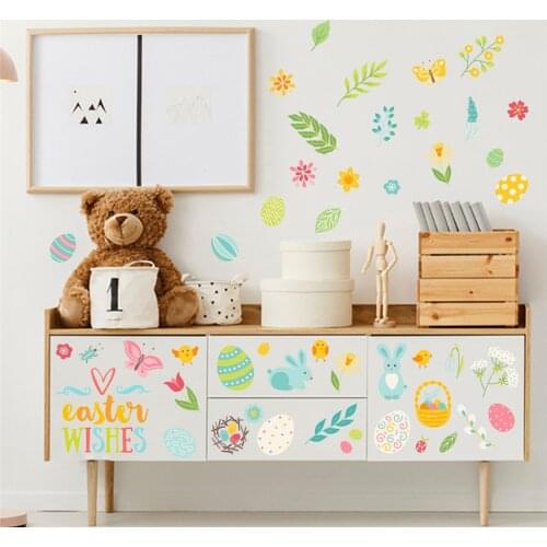 BalleenShiny Creative Easter Egg Bunny Childrens Room Decoration Self-adhesive Paper Room Wall Sticker
