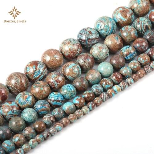 Natural Stone Smooth Loose Round Blue Lace Pattern Autumn Jaspers Calsilica Beads For Jewelry Making 4/6/8/10/12mm